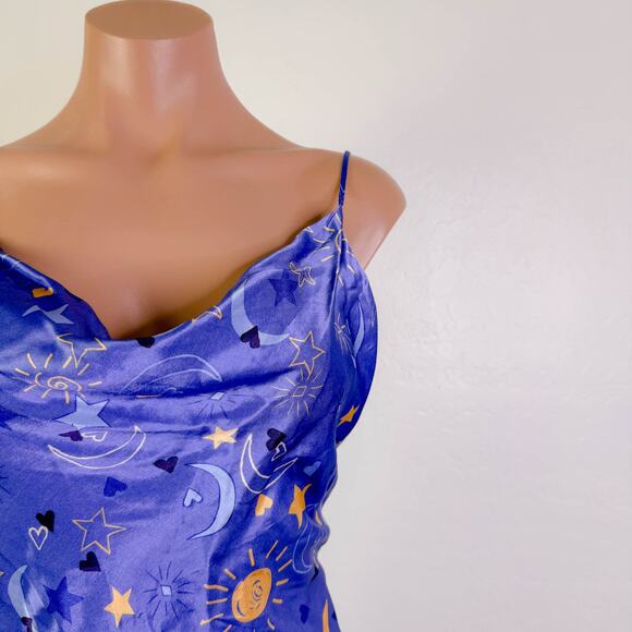 Zara Sun Moon Star Celestial Satin Silky Mini Slip Dress Purple Blogger Sz S NWT - Picture 5 of 12